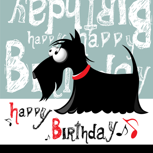 Funny cartoon character with birthday cards set vector 02