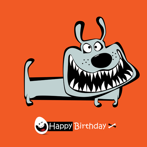 Funny cartoon character with birthday cards set vector 03