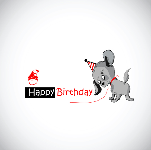 Funny cartoon character with birthday cards set vector 04