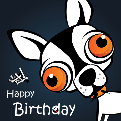 Funny cartoon character with birthday cards set vector 06