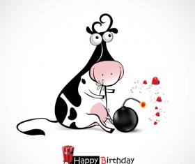 Funny cartoon character with birthday cards set vector 07