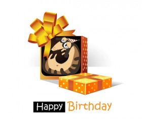 Funny cartoon character with birthday cards set vector 08