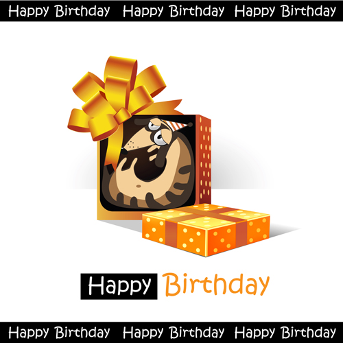 Funny cartoon character with birthday cards set vector 08