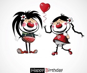 Funny Cartoon Character With Birthday Cards Set Vector 12 Free Download