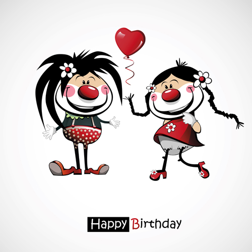 Funny cartoon character with birthday cards set vector 13