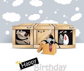 Funny cartoon character with birthday cards set vector 14