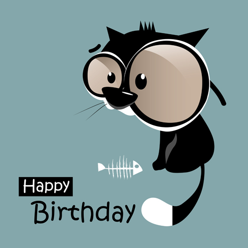 Funny cartoon character with birthday cards set vector 19