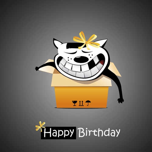 Funny cartoon character with birthday cards set vector 22