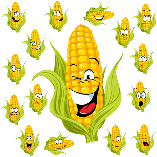 Funny corn cartoon styles vectors 01 free download