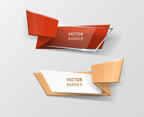 Glass with origami business banners vector 01