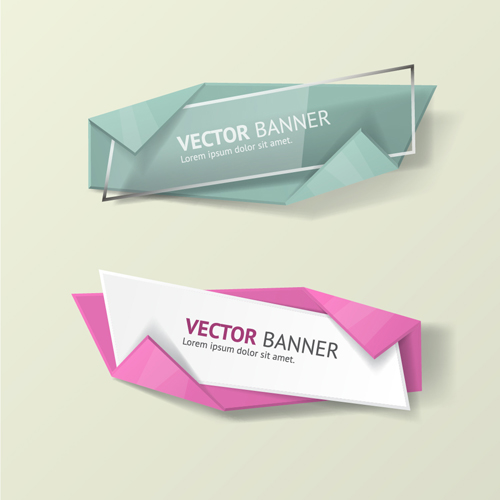 Glass with origami business banners vector 02
