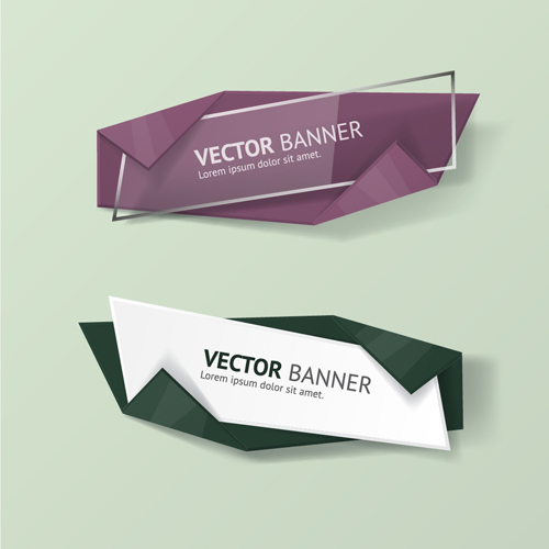 Glass with origami business banners vector 04