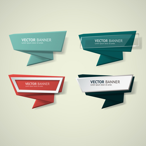 Glass with origami business banners vector 08