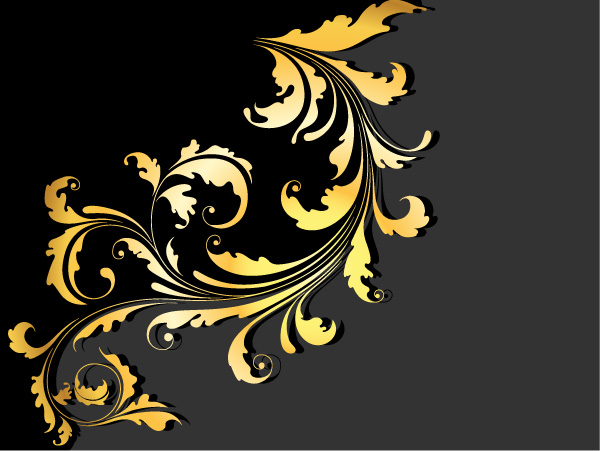 Glossy golden floral ornaments vector background 02