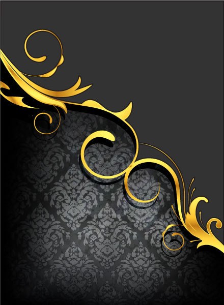Glossy golden floral ornaments vector background 04