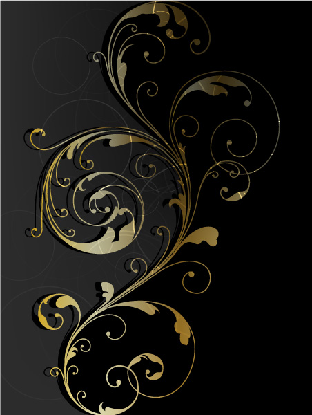 Glossy golden floral ornaments vector background 06