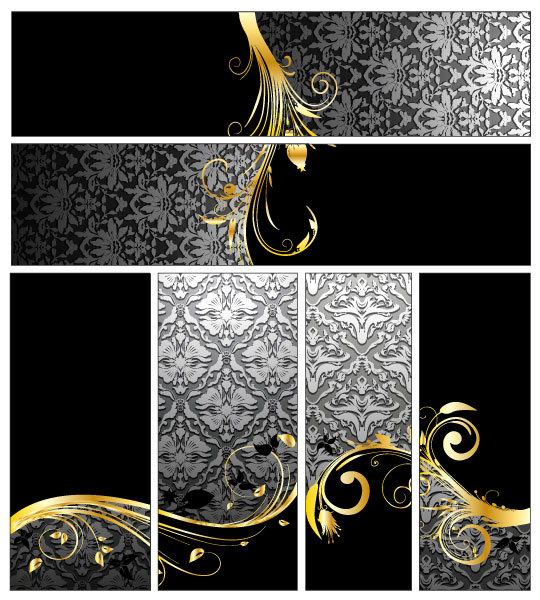 Glossy golden floral ornaments vector background 08