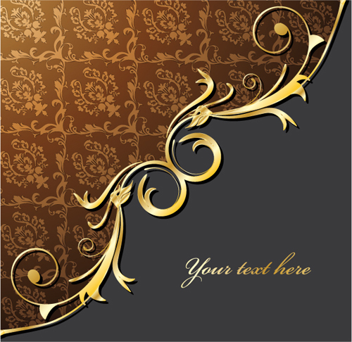 Glossy golden floral ornaments vector background 15