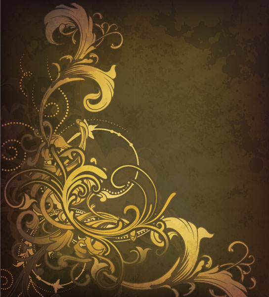 Glossy golden floral ornaments vector background 18