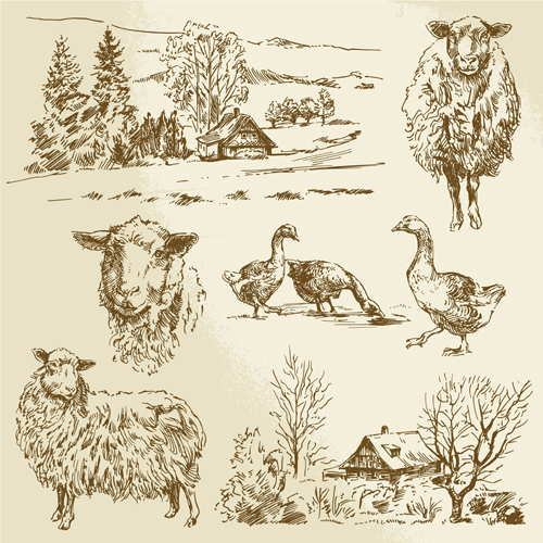 Hand drawn agriculture with farm vectors 02