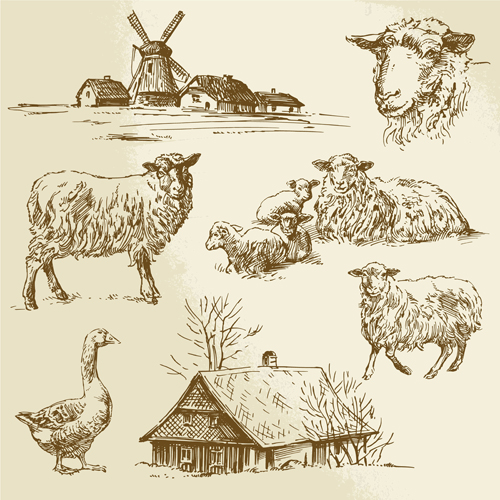 Hand drawn agriculture with farm vectors 03