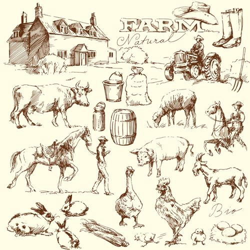 Hand drawn agriculture with farm vectors 04