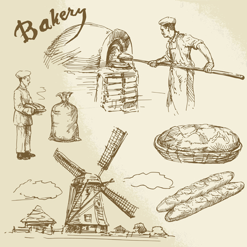 Hand drawn bakery making vector 01