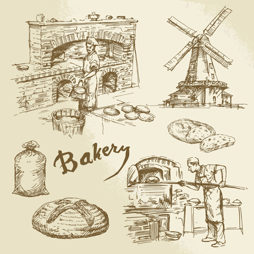 Hand drawn bakery making vector 02