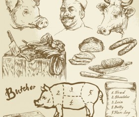 Hand drawn butcher elements vector