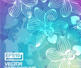 Hand drawn flower with grunge background vector 03