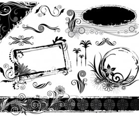 Ink floral frame vector design 05