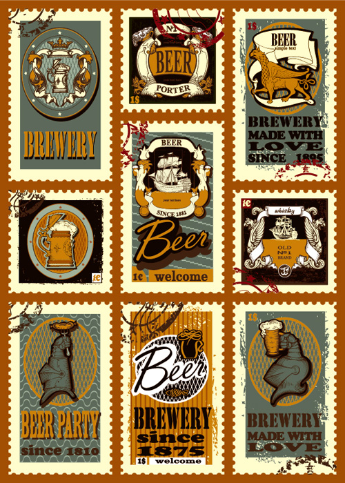 Lables beer retro vector material 01