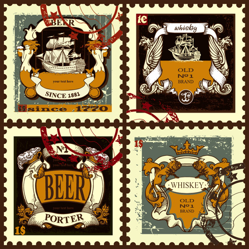 Lables beer retro vector material 02