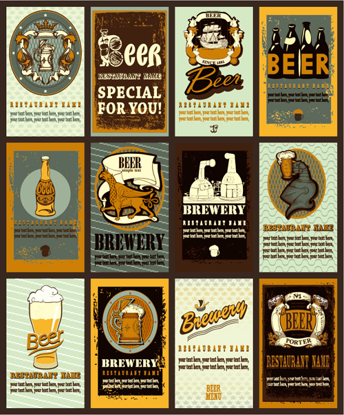 Lables beer retro vector material 03