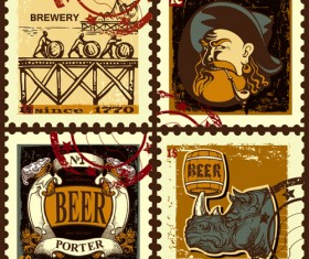 Lables beer retro vector material 04