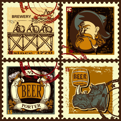 Lables beer retro vector material 04