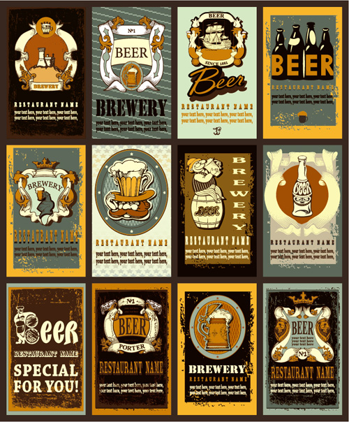 Lables beer retro vector material 05