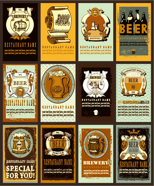 Lables beer retro vector material 06