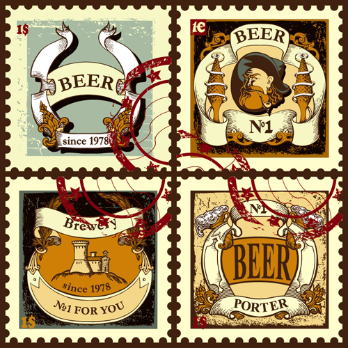 Lables beer retro vector material 07