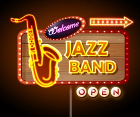 Neon sign jazz bar vector graphics 01