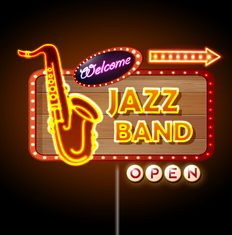 Neon sign jazz bar vector graphics 01