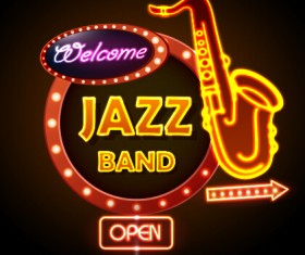 Neon sign jazz bar vector graphics 02