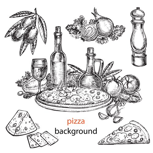 Pizza background hand drawn vectors 01