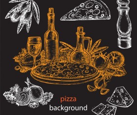 Pizza background hand drawn vectors 02
