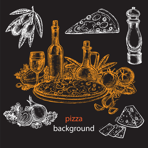 Pizza background hand drawn vectors 02