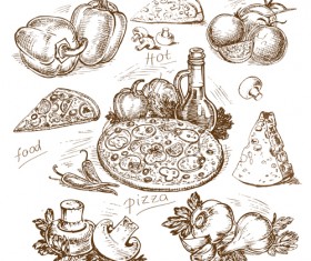 Pizza background hand drawn vectors 03