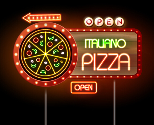 Pizza restaurants neon sign vector material 01