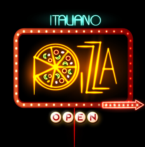 Pizza restaurants neon sign vector material 02