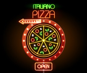 Pizza restaurants neon sign vector material 03