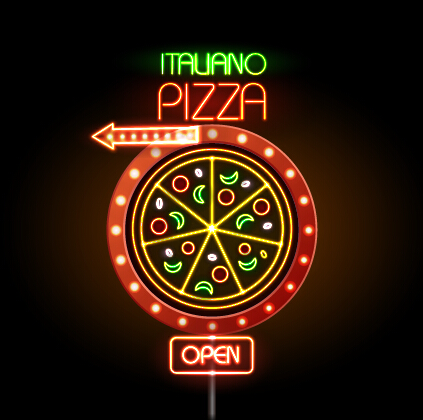 Pizza restaurants neon sign vector material 03